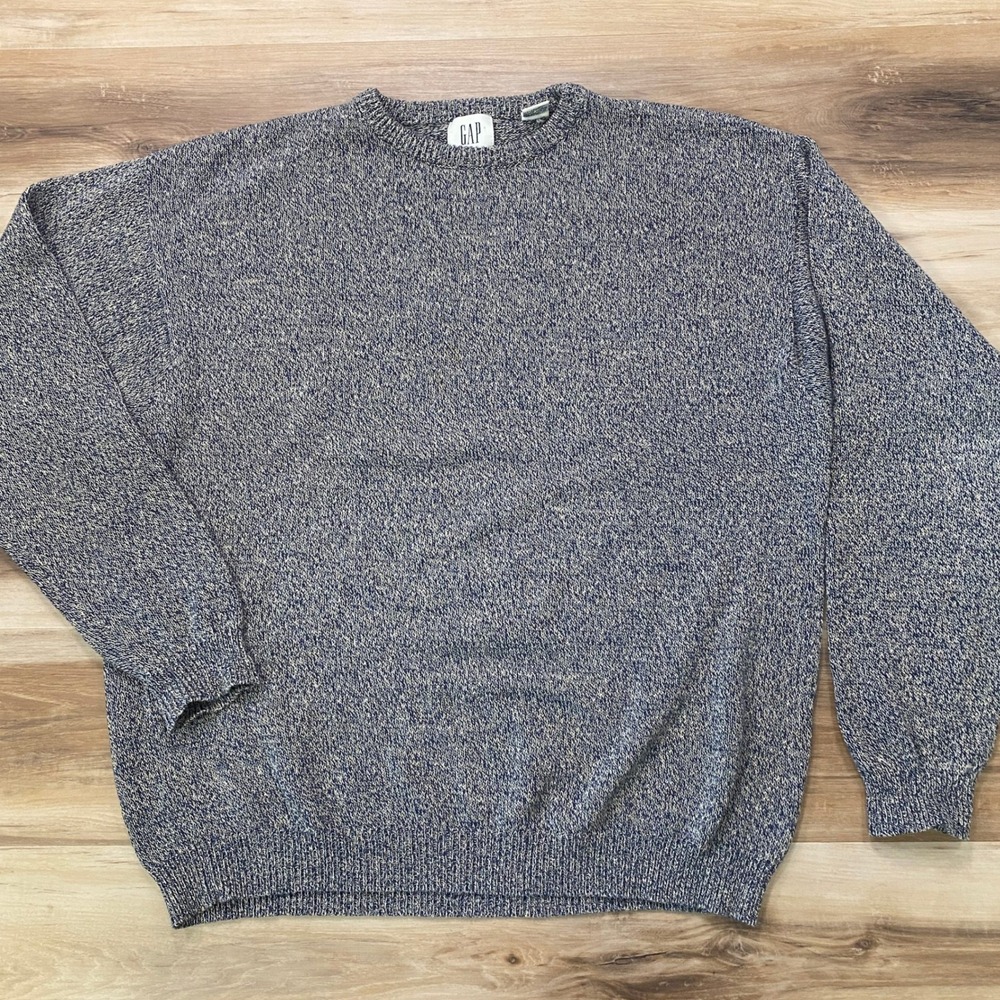 Gap Crew Neck Sweater Size L Marled Knit 100% Cotton Relaxed Blue Vintage 90s